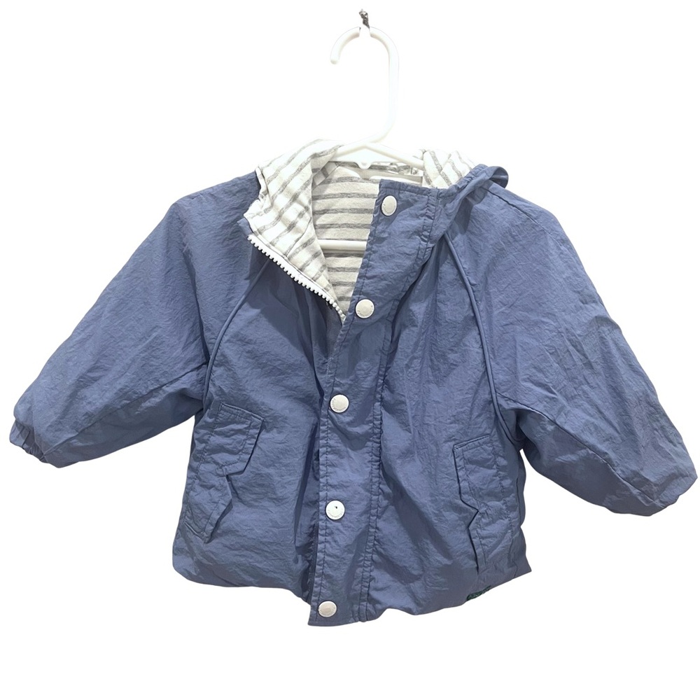 Zara ‘Funny Mood’ Baby Reversible Blue & Striped Parka Jacket with Hood